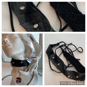 Black glove leather rhinestone choker OOAK